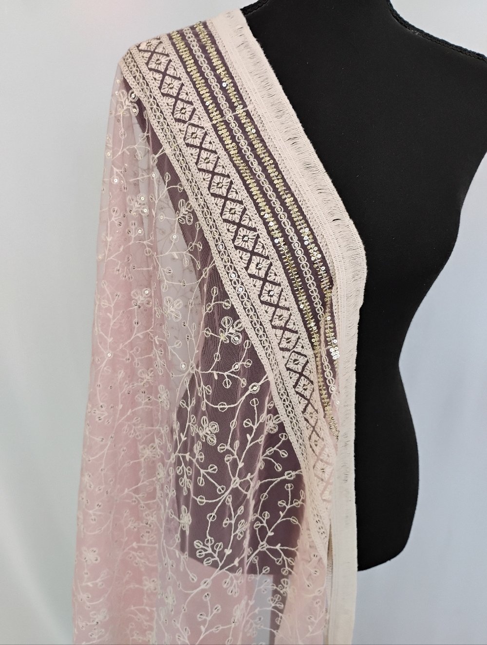 Delicate Pink Chikankari Dupatta with Decorative Sequins